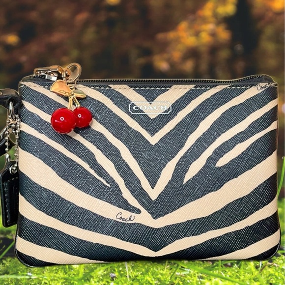Coach Handbags - Coach Black and Cream Zebra Stripe Wristlet